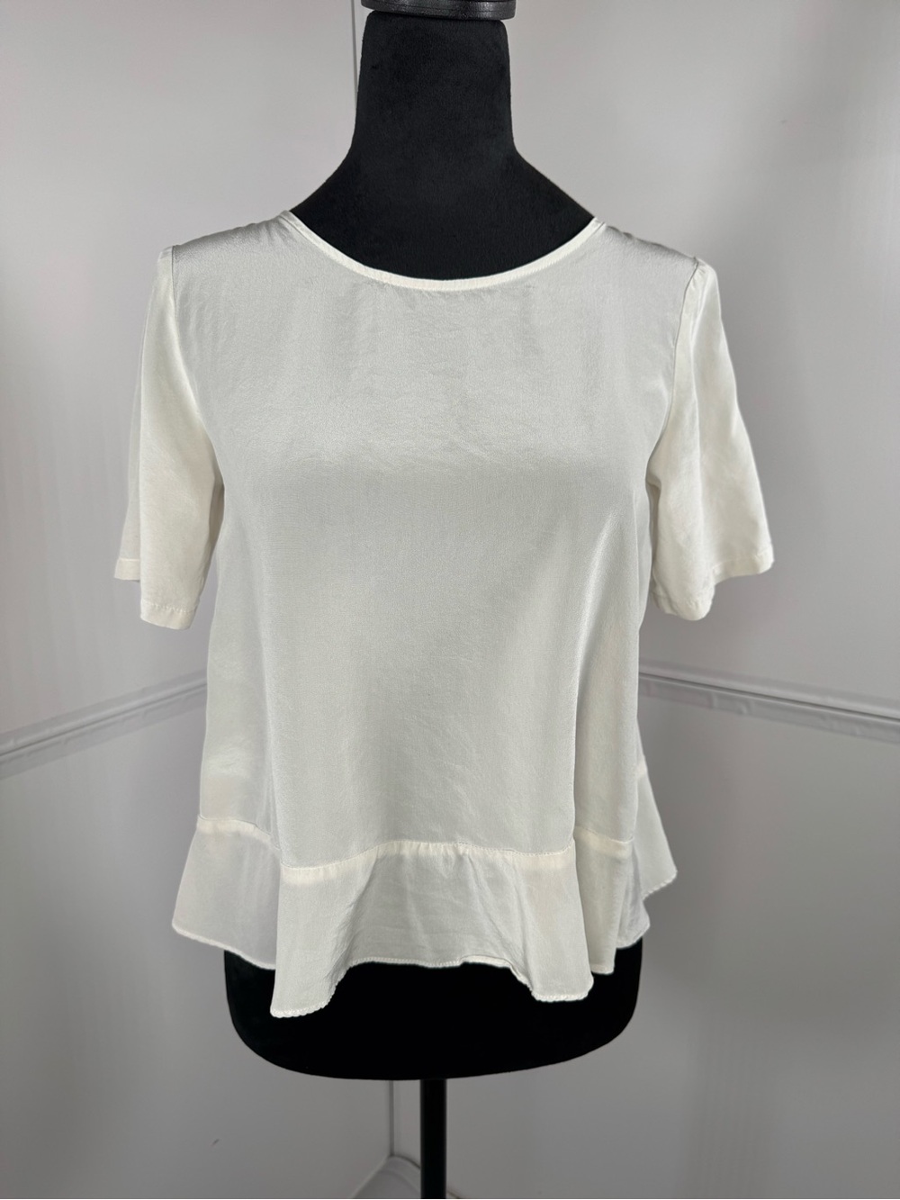 MYNE Ashley Ann Silk Peplum Top Ivory Size 2